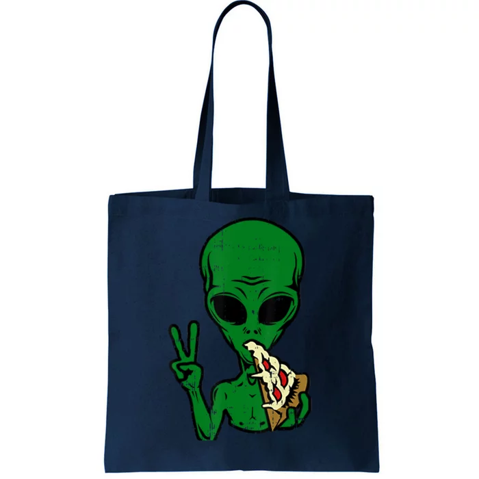 Funny Green Alien Eat Pizza Say Hi Aliens Picture Tote Bag