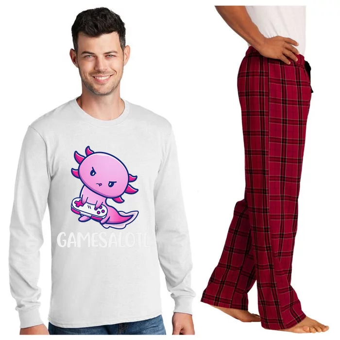 Funny Gamesalotl Axolotl Cute Playing Video Game Long Sleeve Pajama Set