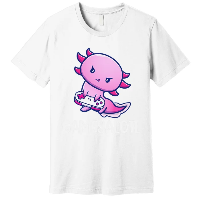 Funny Gamesalotl Axolotl Cute Playing Video Game Premium T-Shirt