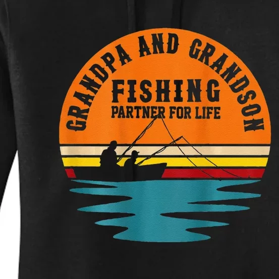 Funny Grandpa And Grandson Fans Of Fishing Hook And Reel Women's Pullover Hoodie