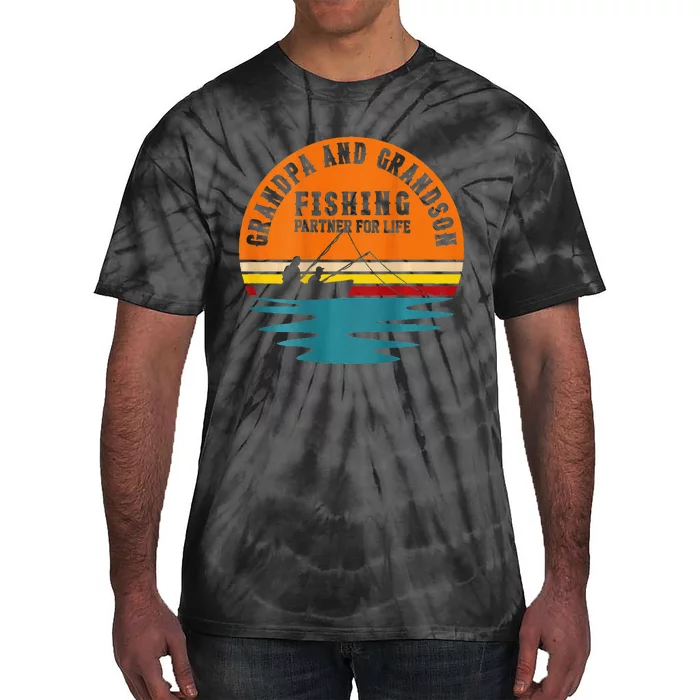 Funny Grandpa And Grandson Fans Of Fishing Hook And Reel Tie-Dye T-Shirt