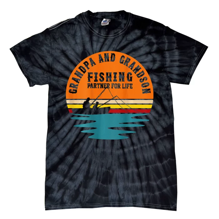 Funny Grandpa And Grandson Fans Of Fishing Hook And Reel Tie-Dye T-Shirt