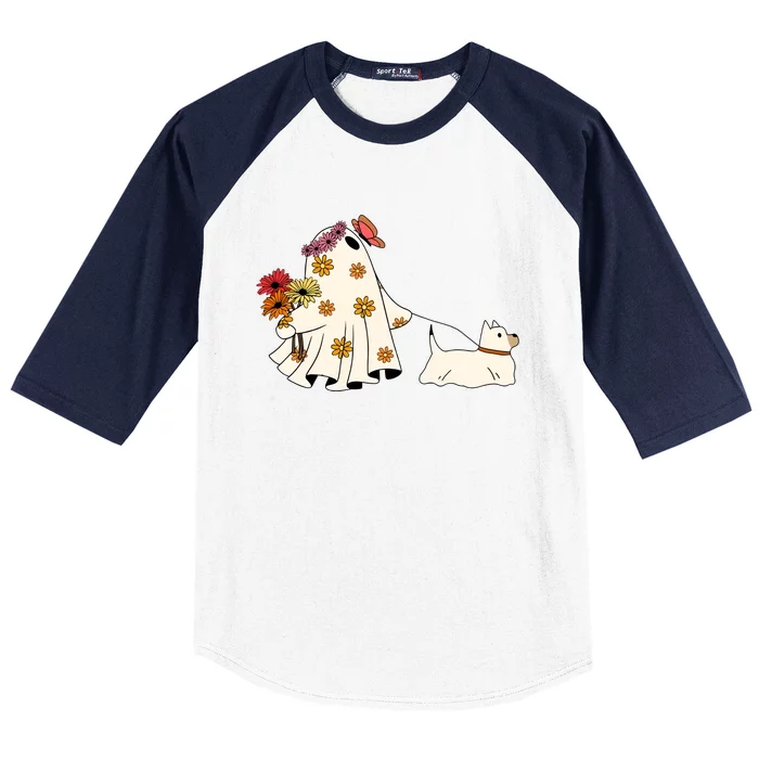 Funny Ghost And Dog Halloween Baseball Sleeve Shirt