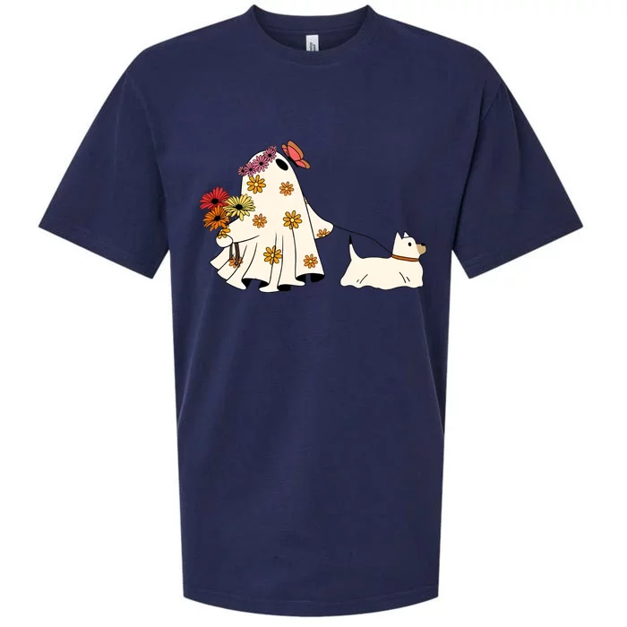 Funny Ghost And Dog Halloween Sueded Cloud Jersey T-Shirt