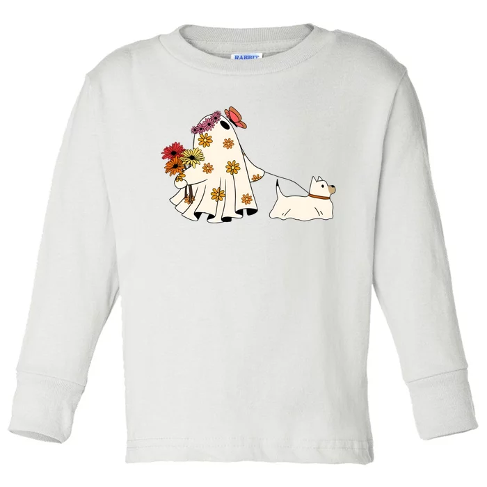 Funny Ghost And Dog Halloween Toddler Long Sleeve Shirt