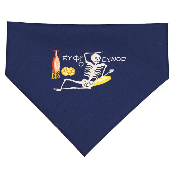 Funny Greek Be Cheerful Enjoy Your Life Skeleton USA-Made Doggie Bandana