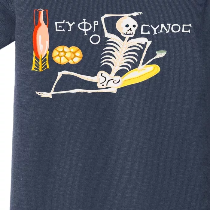 Funny Greek Be Cheerful Enjoy Your Life Skeleton Baby Bodysuit