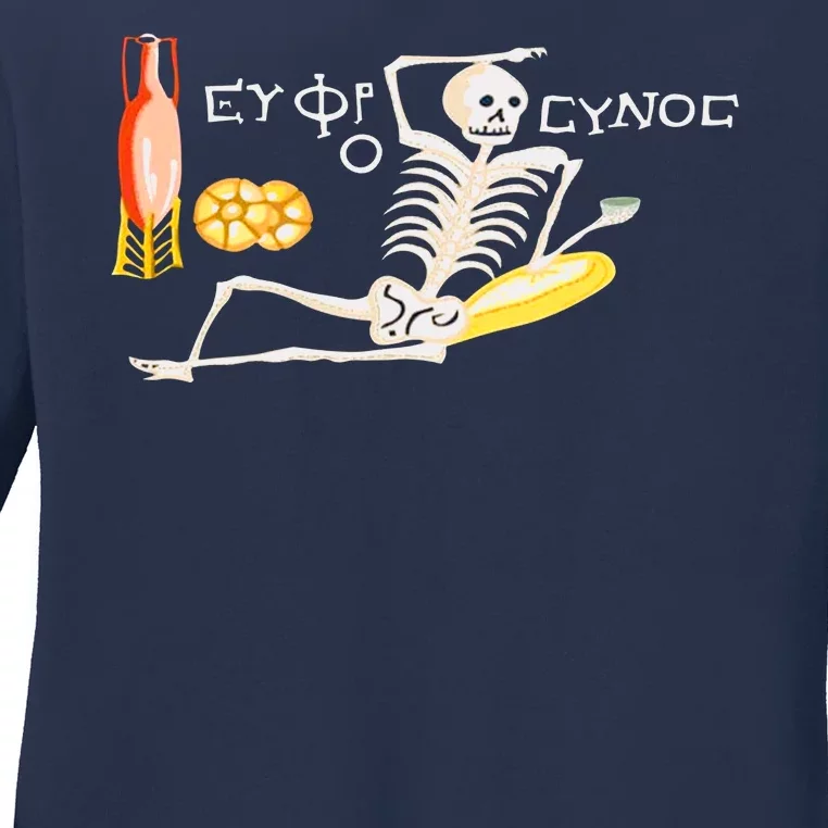 Funny Greek Be Cheerful Enjoy Your Life Skeleton Ladies Long Sleeve Shirt