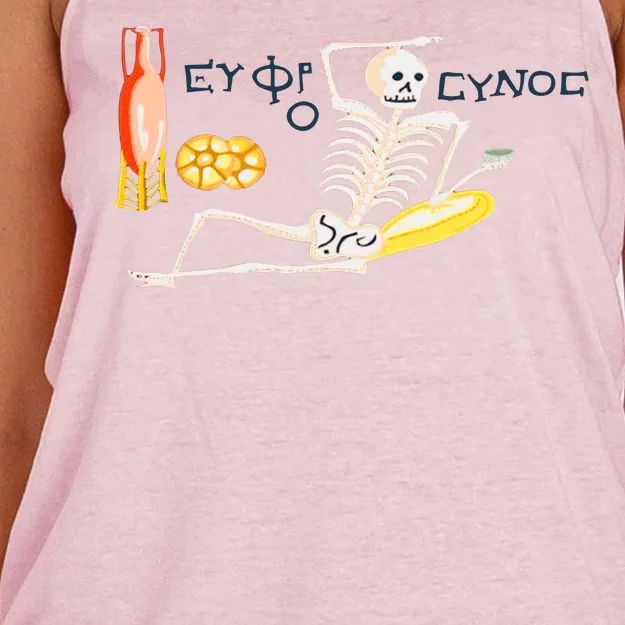 Funny Greek Be Cheerful Enjoy Your Life Skeleton Women's Knotted Racerback Tank