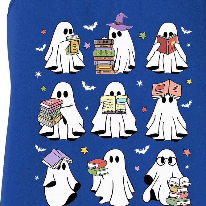 Funny Ghost Book Reading Halloween Books Lover Teacher Women's Racerback Tank