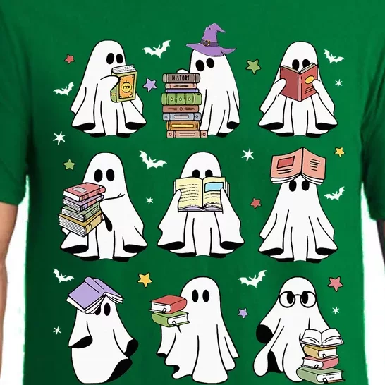 Funny Ghost Book Reading Halloween Books Lover Teacher Pajama Set