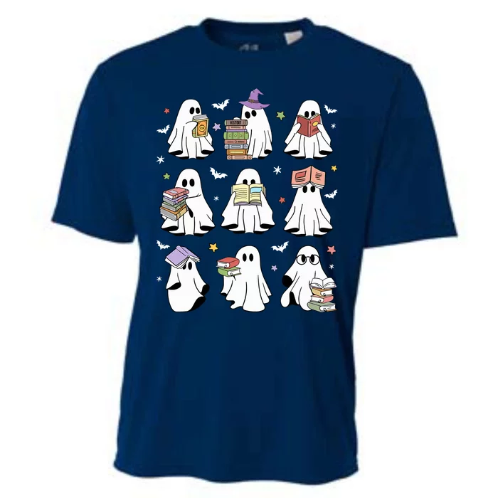 Funny Ghost Book Reading Halloween Books Lover Teacher Cooling Performance Crew T-Shirt