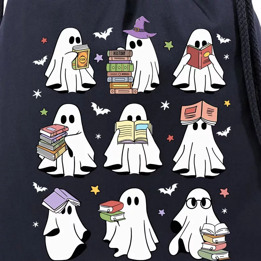 Funny Ghost Book Reading Halloween Books Lover Teacher Drawstring Bag