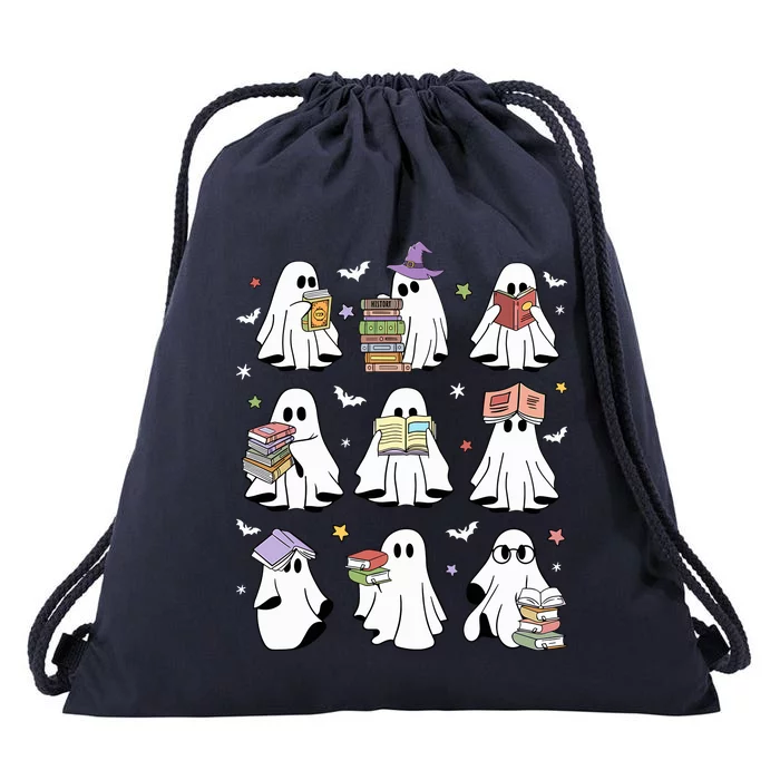 Funny Ghost Book Reading Halloween Books Lover Teacher Drawstring Bag