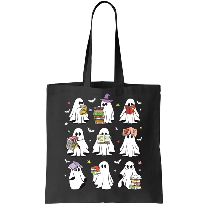 Funny Ghost Book Reading Halloween Books Lover Teacher Tote Bag