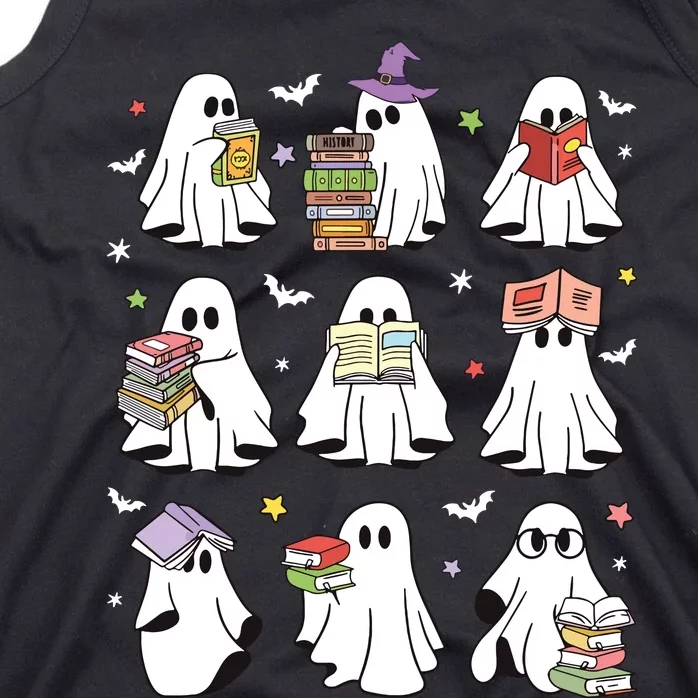 Funny Ghost Book Reading Halloween Books Lover Teacher Tank Top