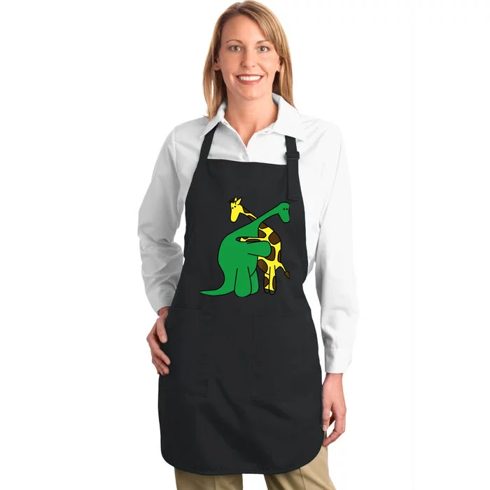 Funny Good Boy Dinosaur Hugging a Giraffe Movie Fan Gift Full-Length Apron With Pocket