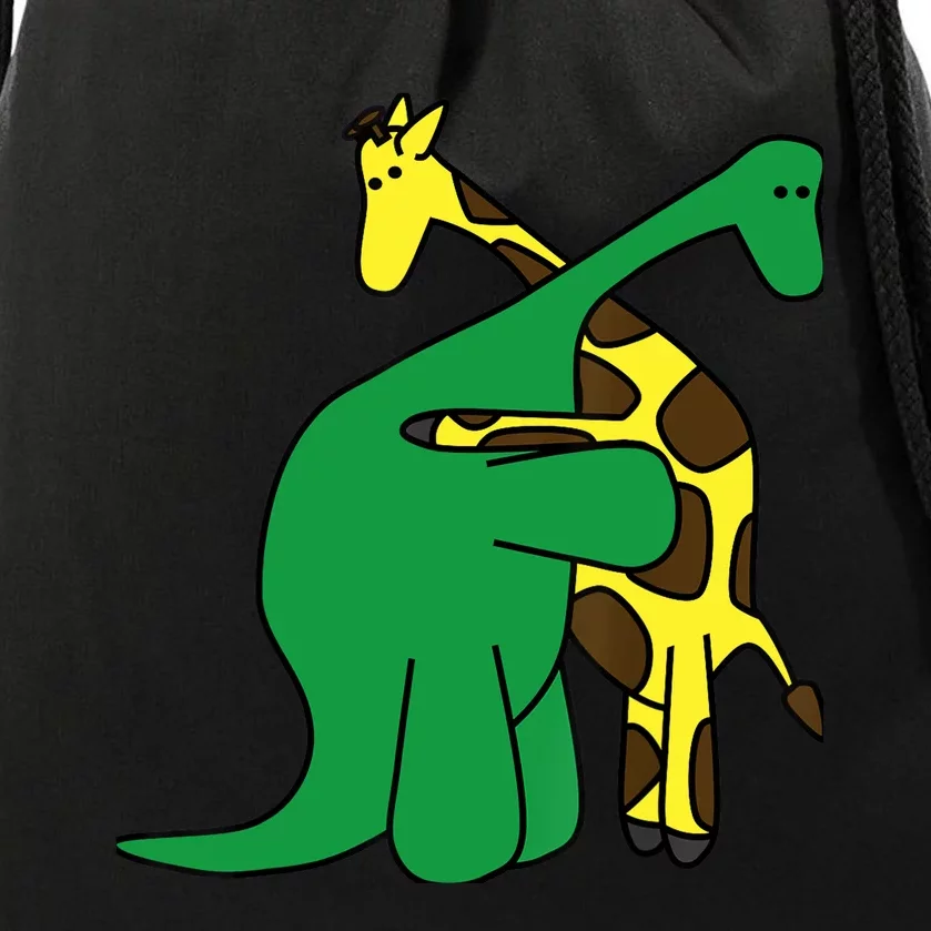 Funny Good Boy Dinosaur Hugging a Giraffe Movie Fan Gift Drawstring Bag