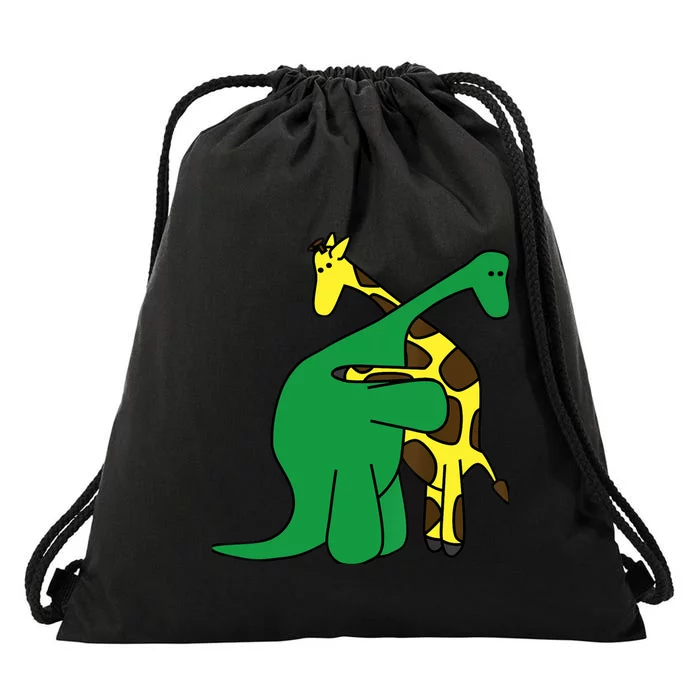 Funny Good Boy Dinosaur Hugging a Giraffe Movie Fan Gift Drawstring Bag