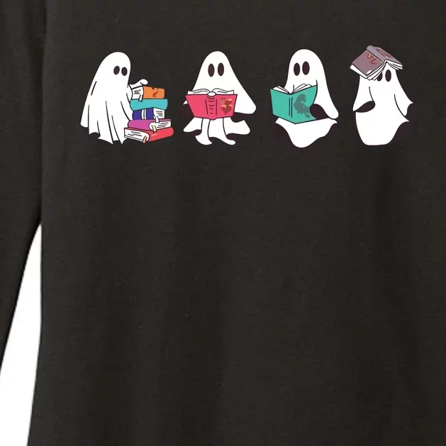 Funny Ghost Book Reading Halloween Books Lover Teacher Womens CVC Long Sleeve Shirt