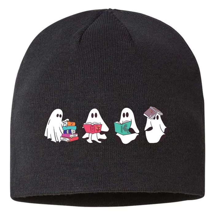 Funny Ghost Book Reading Halloween Books Lover Teacher 8 1/2in Sustainable Knit Beanie