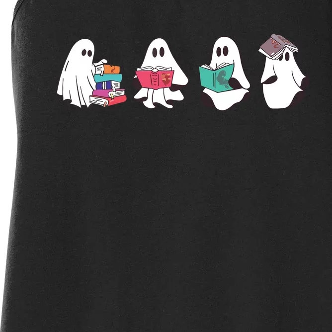 Funny Ghost Book Reading Halloween Books Lover Teacher Women's Racerback Tank