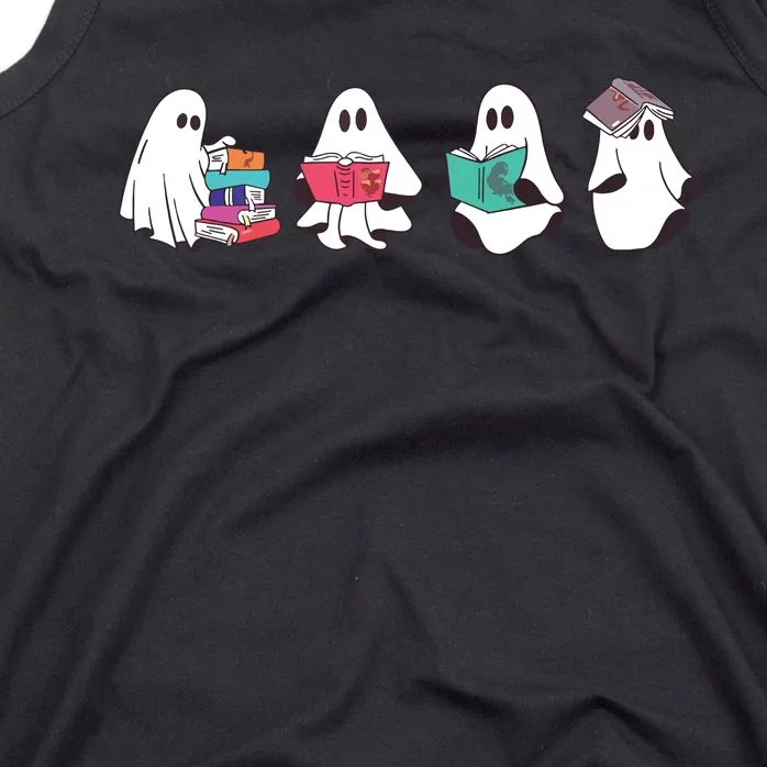 Funny Ghost Book Reading Halloween Books Lover Teacher Tank Top