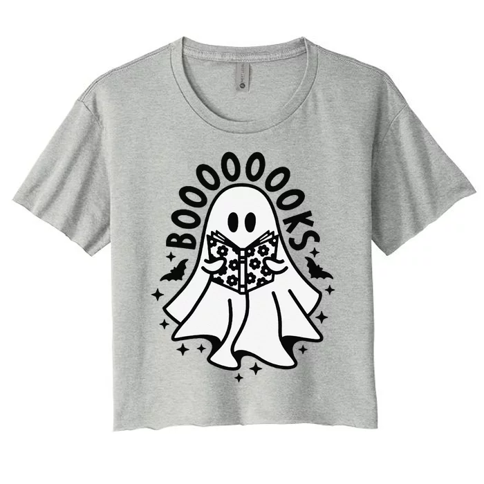 Funny Ghost Book Reading Halloween Books Lover Teacher Women's Crop Top Tee