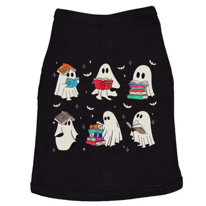 Funny Ghost Book Reading Halloween Books Lover Teacher Doggie Tank