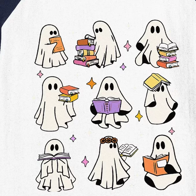 Funny Ghost Book Reading Halloween Books Lover Gift Baseball Sleeve Shirt