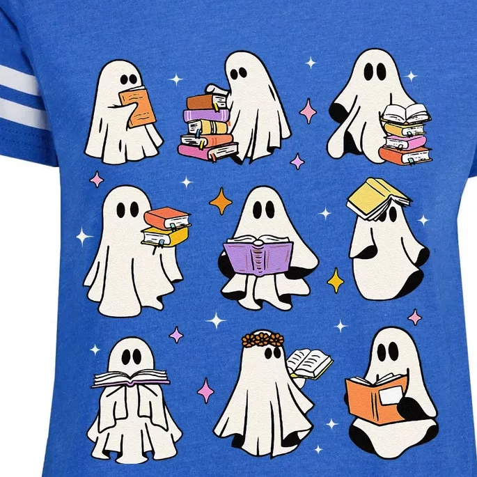 Funny Ghost Book Reading Halloween Books Lover Gift Enza Ladies Jersey Football T-Shirt