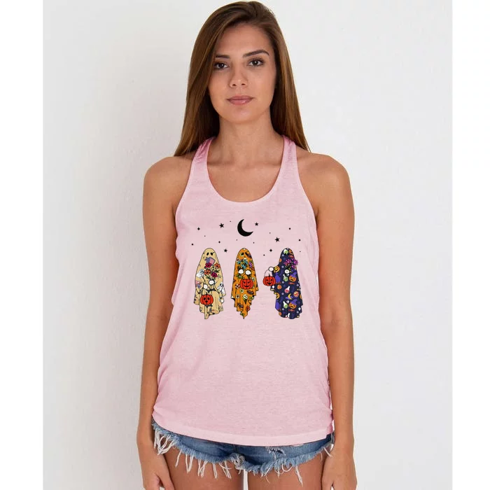 Funny Groovy Boo Ghost Halloween Autumn Fall Boo Boo Squad Women's Knotted Racerback Tank