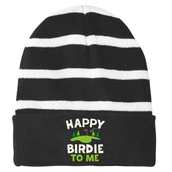 Funny Golf Birthday Happy Birdie Golfer Striped Beanie with Solid Band