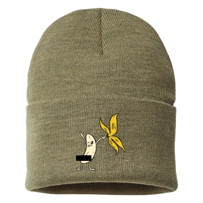 Funny Gift Banana Striptease Censored Naked Sustainable Knit Beanie