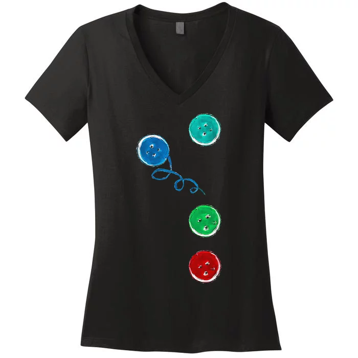 Four Groovy Buttons Blue Cat Funny Halloween Women's V-Neck T-Shirt