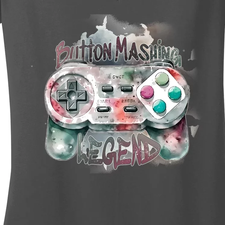 Funny Gamer Button Mashing Legend Women's V-Neck T-Shirt