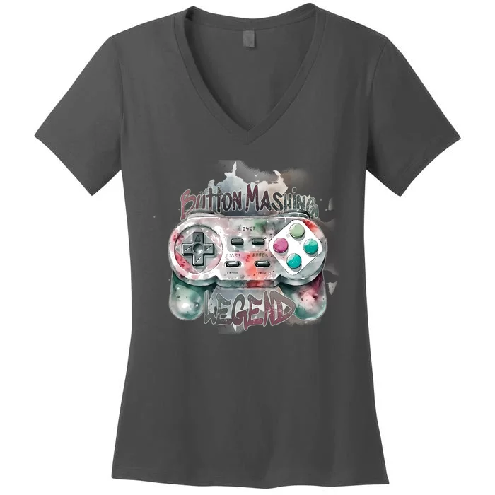 Funny Gamer Button Mashing Legend Women's V-Neck T-Shirt