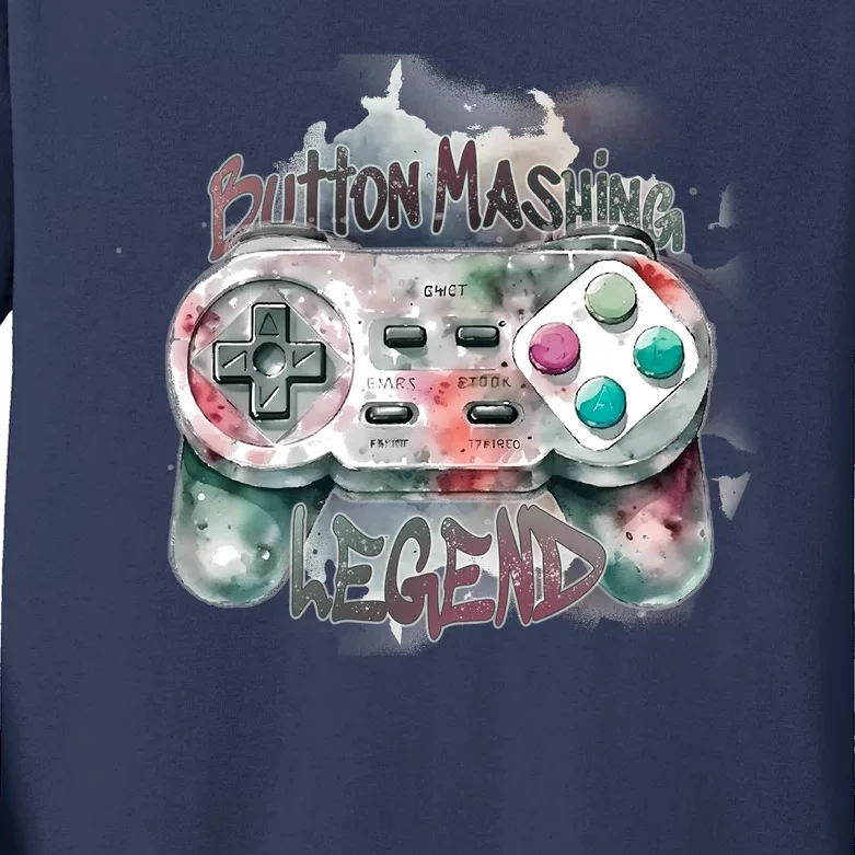 Funny Gamer Button Mashing Legend Kids Long Sleeve Shirt