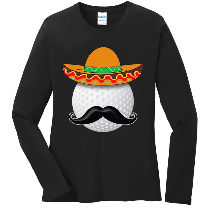 Funny Golf Ball Mustache Mexican Sports Mexico Party Ladies Long Sleeve Shirt