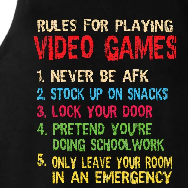 Funny Gamer Boys Teens Saying Rules For Playing Video Games Ladies Tri-Blend Wicking Tank