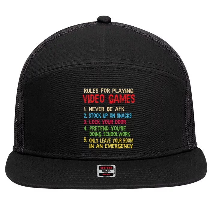 Funny Gamer Boys Teens Saying Rules For Playing Video Games 7 Panel Mesh Trucker Snapback Hat