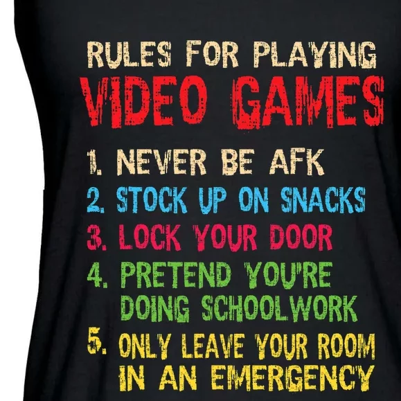 Funny Gamer Boys Teens Saying Rules For Playing Video Games Ladies Essential Flowy Tank