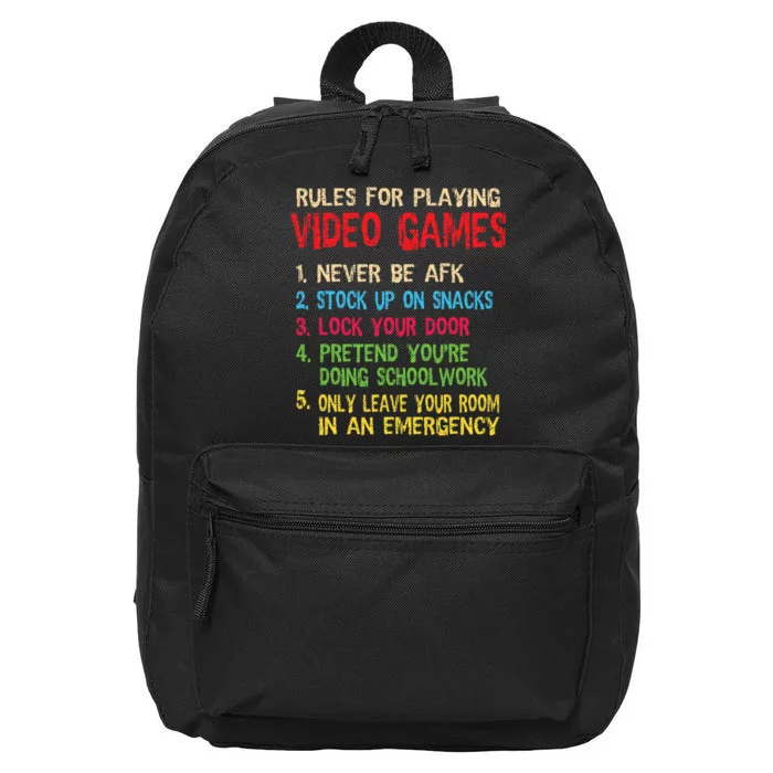 Funny Gamer Boys Teens Saying Rules For Playing Video Games 16 in Basic Backpack