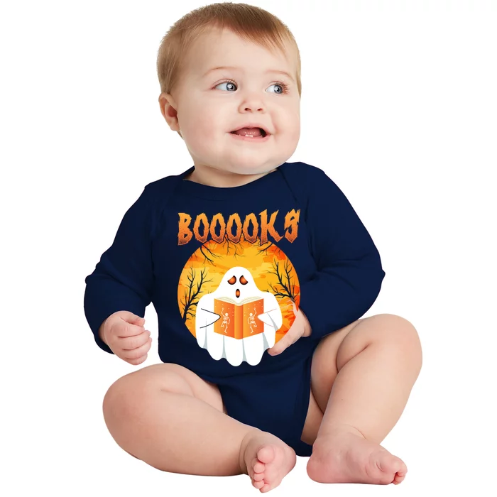 Fun Graphic Booooks Ghost Boo Read Books Halloween Gift Baby Long Sleeve Bodysuit