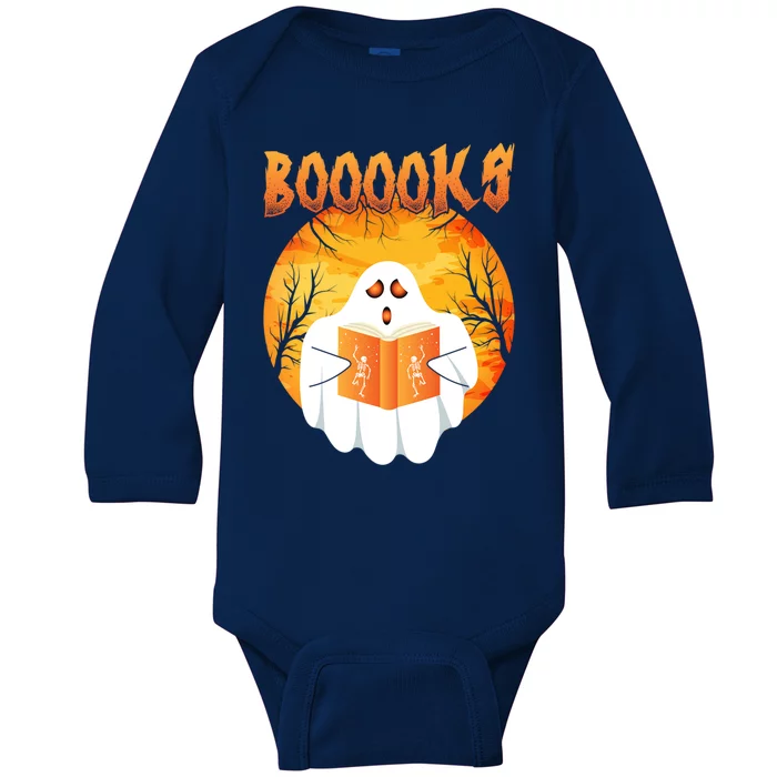 Fun Graphic Booooks Ghost Boo Read Books Halloween Gift Baby Long Sleeve Bodysuit