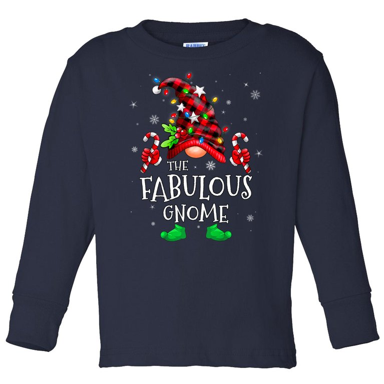 Fabulous Gnome Buffalo Plaid Matching Family Christmas Toddler Long Sleeve Shirt