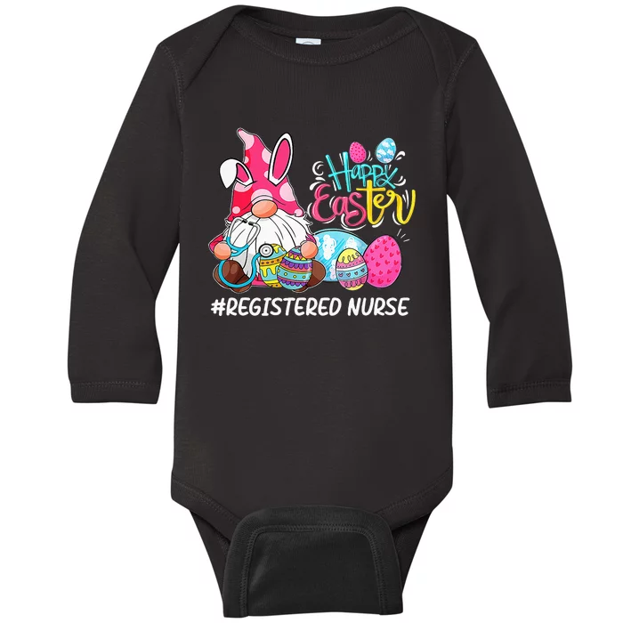 Funny Gnome Bunny Love Registered Nurse Easter Christians Baby Long Sleeve Bodysuit