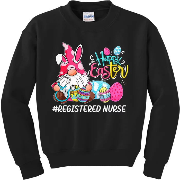 Funny Gnome Bunny Love Registered Nurse Easter Christians Kids Sweatshirt