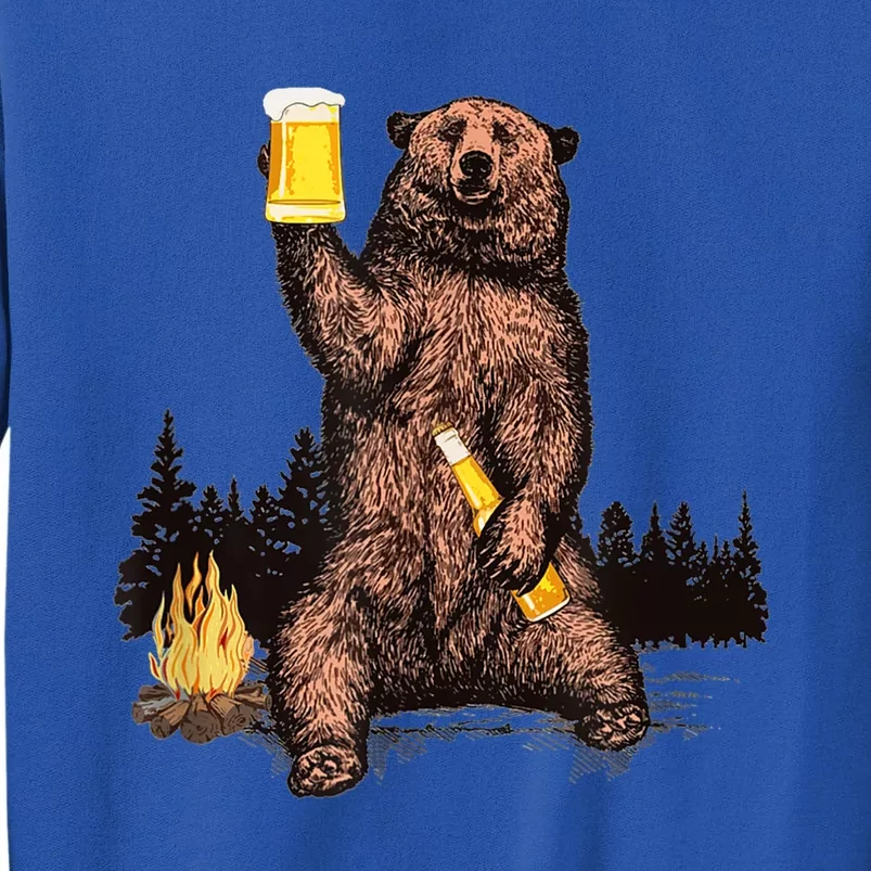 Funny Grizzly Bear Drinking Beer Camp Fire Woods Outdoor Gift Sweatshirt