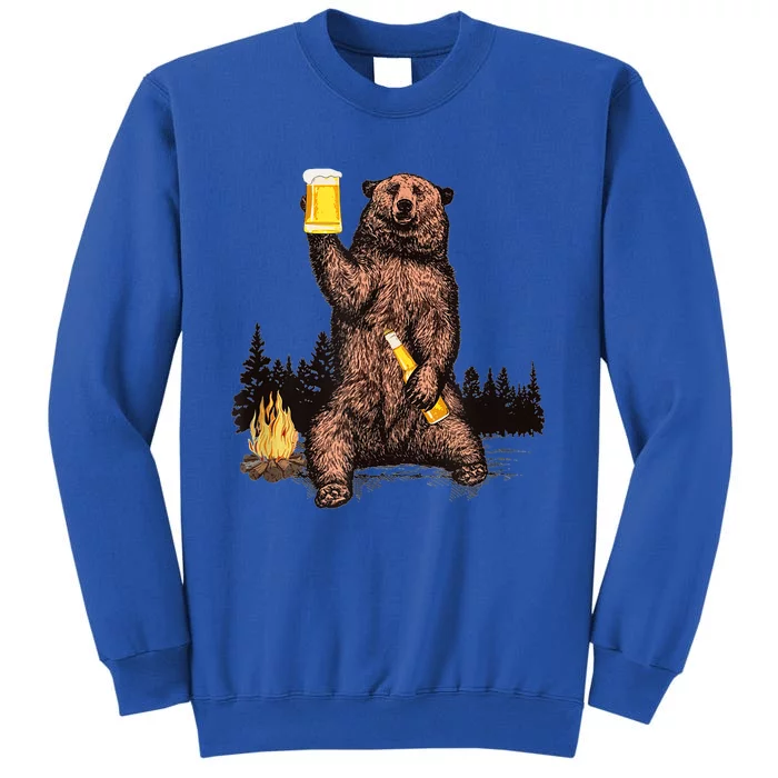 Funny Grizzly Bear Drinking Beer Camp Fire Woods Outdoor Gift Sweatshirt